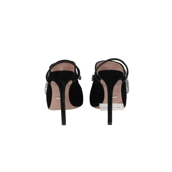Gucci Womens Maxime Crystal Embellished Mule Sandals US 8 EU 38 Black Suede - Picture 6 of 10